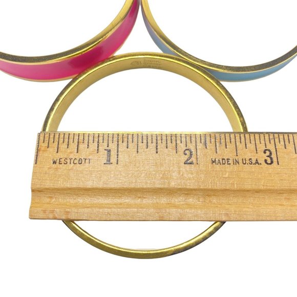 QVC Susan Graver 3 Enamel Bracelets Pink Hot Pink Light Blue Gold Tone Trim - Picture 7 of 7